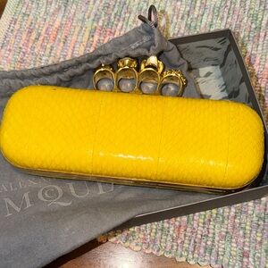 Alexander McQueen Python & Gold Knuckle Yellow Clutch.